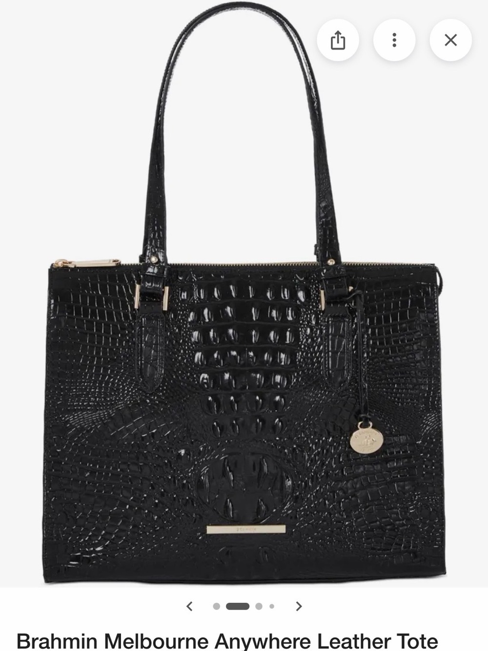 Brahmin Black Croc-Embossed Leather Tote with Gold Accent
